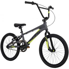 BMX Race Bike has a dark gray color with striking neon yellow accents