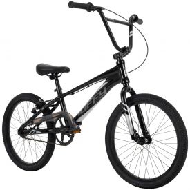 Black, bmx race bike has striking graphics