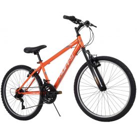 24-inch neon orange, gray, and black colored Huffy Bike