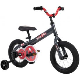 kids 12-inch convertible bike in black and red