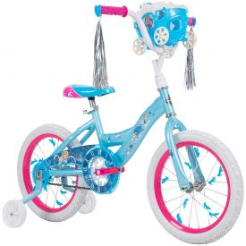 Blue Disney Princess Cinderella bike with handlebar basket and streamers