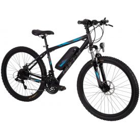 Black and blue electric mountain bike