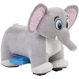 Plush Elephant Ride-On Toy with large checker-pattern pink ears