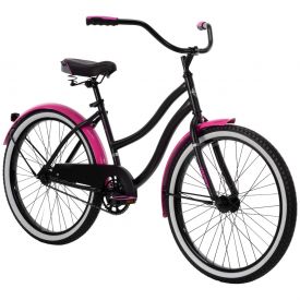 Girls cruiser bike in black with hot pink accents