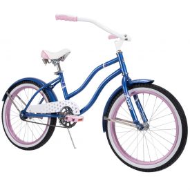 20-inch beach cruiser bike in dark blue with pink accents