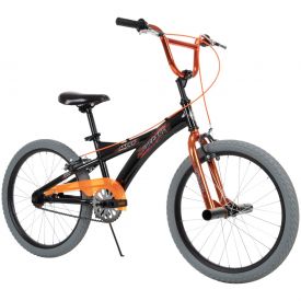 Huffy kids bmx style bike in black with metallic orange features